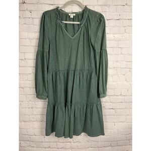 Sundance Green Dress Sundress Petite XS Tiered Ruffle Long Sleeve